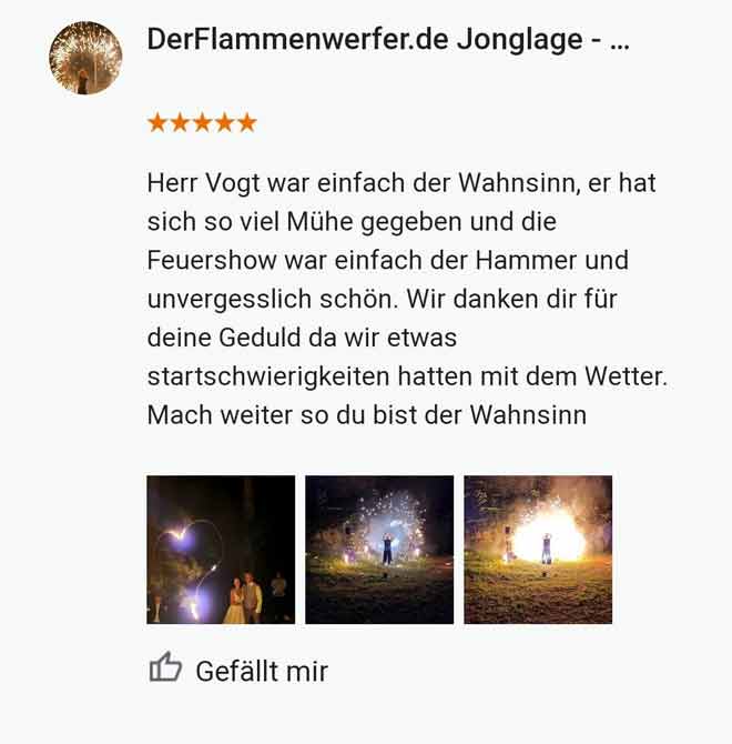 Bewertung Feuershow Hochzeit Burg Rabeneck