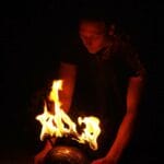 Feuershow brennender Helm