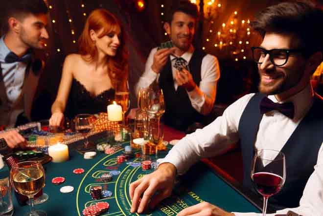 Erwachsene genießen das Casino Geburtstagsmotto.