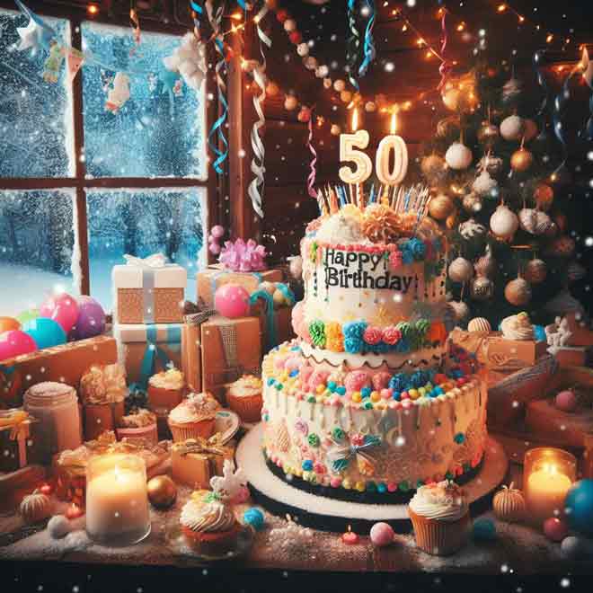 Torte und Geschenke Winter Party Ideen-50 Geburtstag