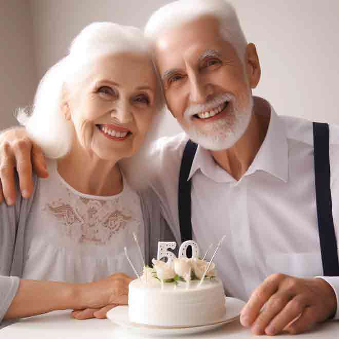 Älteres Paar mit Torte Hochzeitsjubiläen muss man Feiern