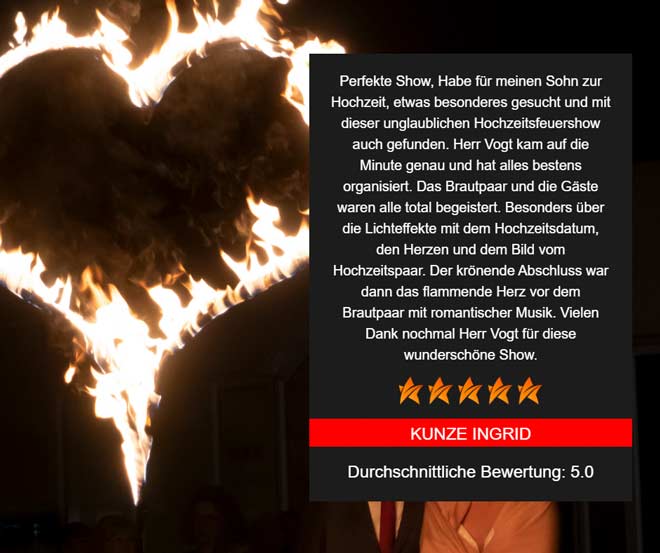 Bewertung zur Feuershow zur Hochzeit bei Forchheim